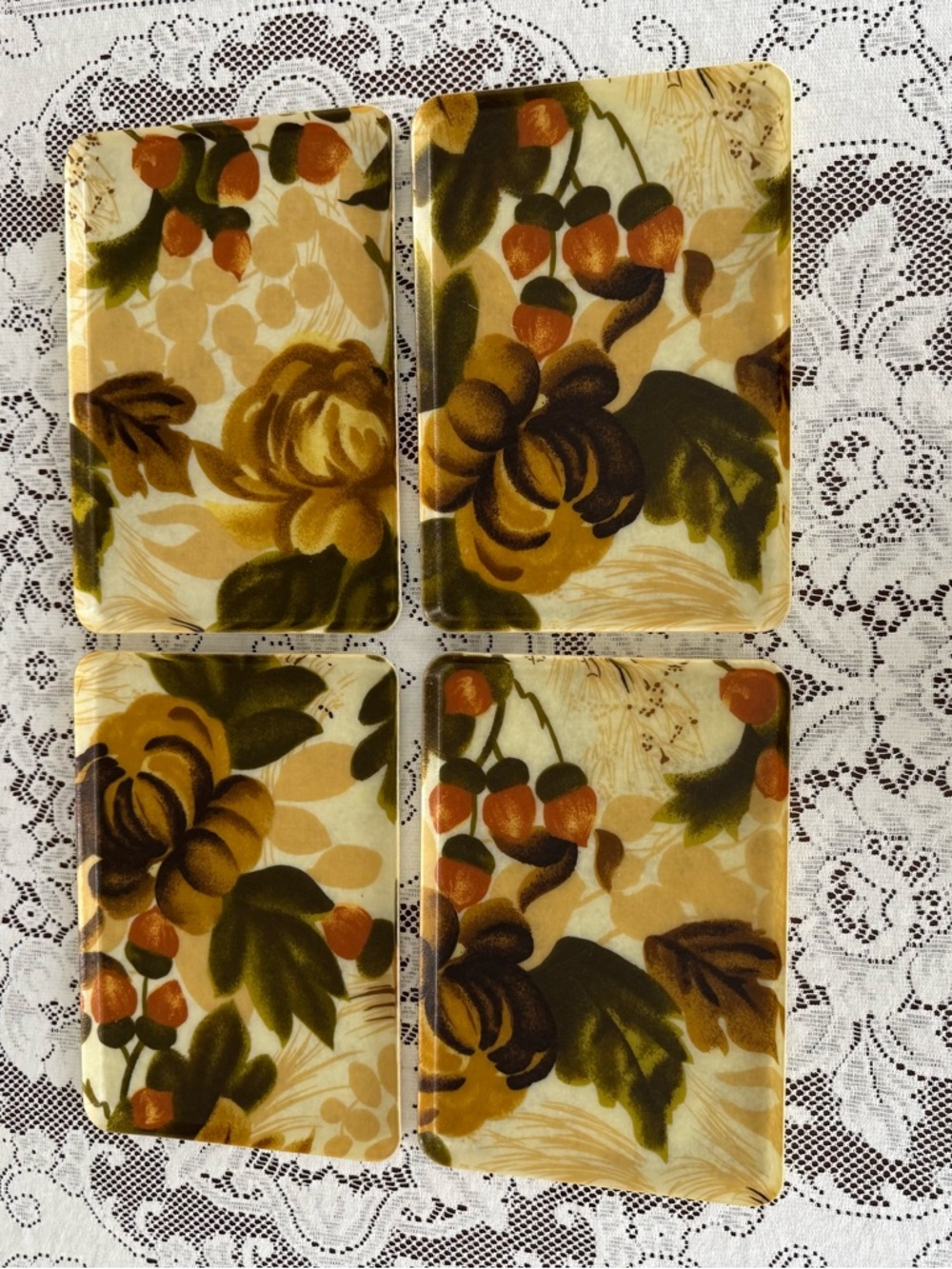 Set of 4 MCM Fiberglass Snack Trays | Mid-Century Modern Retro | EUC